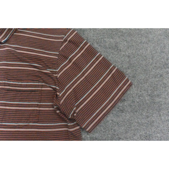 Billy Reid Mens Large Brown Striped Polo Shirt Chest Pocket Cotton Casual Golf - Picture 7 of 9
